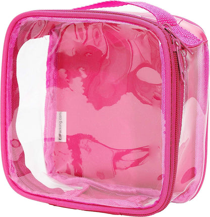 Clear TSA Approved 3-1-1 Travel Toiletry Bag for Carry On/Quart Size Transparent Liquids Pouch for Airport Security/Reusable See through Vinyl & PVC Plastic Organizer Men Women (Pink)